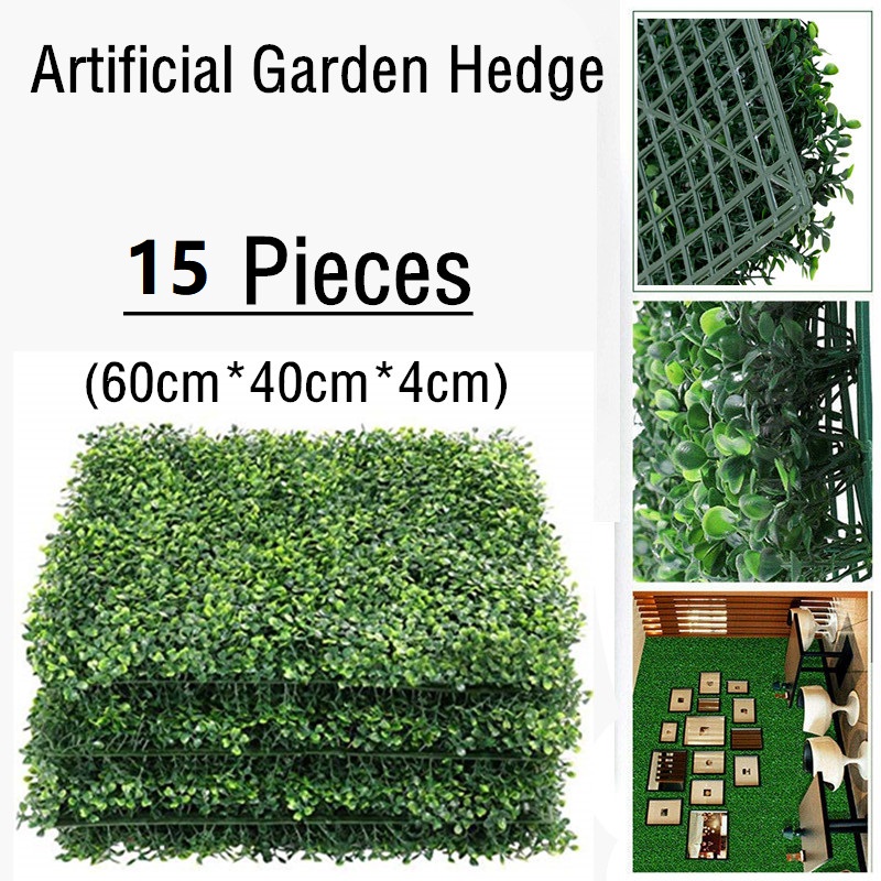 15 pcs Artificia Boxwood Hedge Artificial Plant Mat/Wallboard Decoration Suitable For Indoor And Outdoor Wall Style Carpet