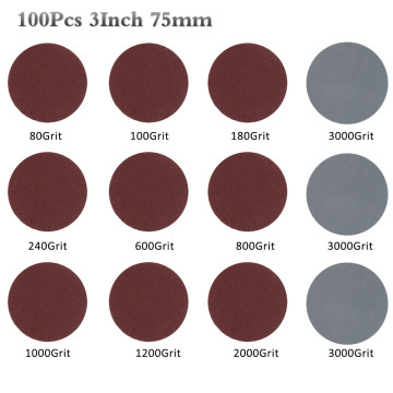 100pcs 3 Inch 75mm Sandpaper 80-3000 Grit Sander Disc Sanding Discs Cutting Disc Backer Set For Polishing Cleaning Abrasive Tool