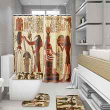 Ethnic Tapestry Ancient Egypt Printed Bathroom Shower Curtains Pedestal Rug Lid Toilet Cover Bath Mat Set Bath Waterproof Carpet