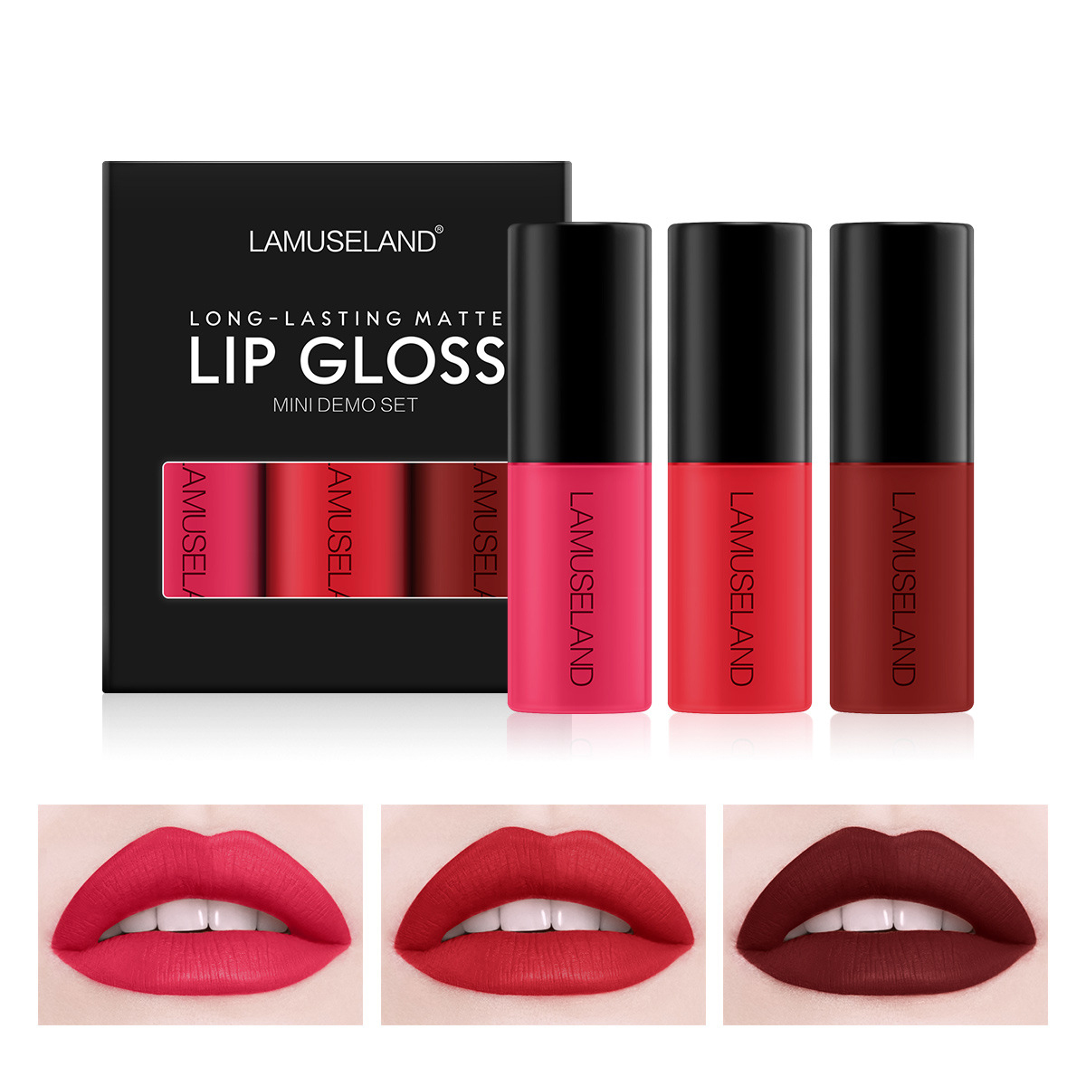 12 Color Lip Gloss Makeup 3pcs / Lot Waterproof Long Lasting Matte Mini Lipstick Lip Gloss Non-stick Cup Cosmetics TSLM1