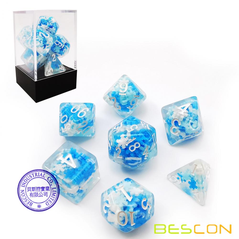 Bescon Snowflake Polyhedral Dice Set, Snowflake Poly RPG Dice set of 7