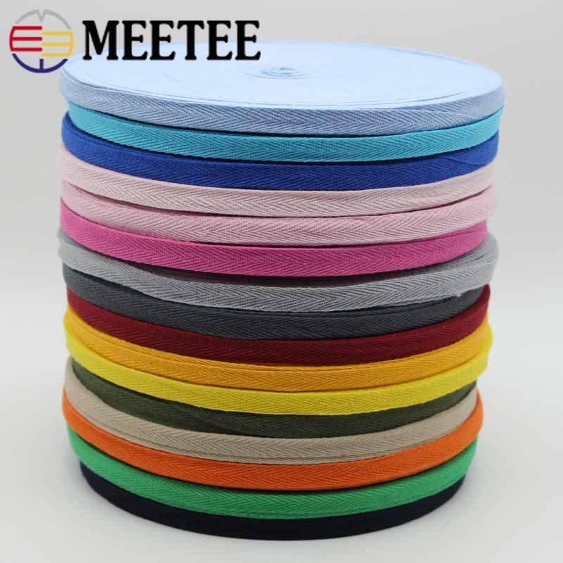 45Meters 10mm Cotton Herringbone Webbing Bias Binding Tape Bag Lable Ribbons for Wrapping Clothes Sewing Accessories DIY Craft