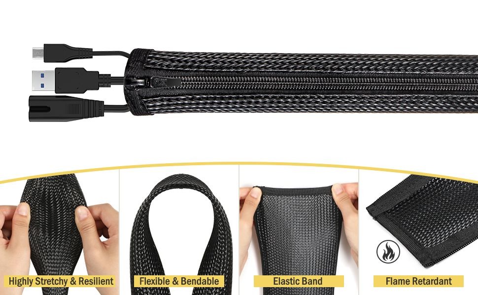 Zipper cable sleeve braided wrap