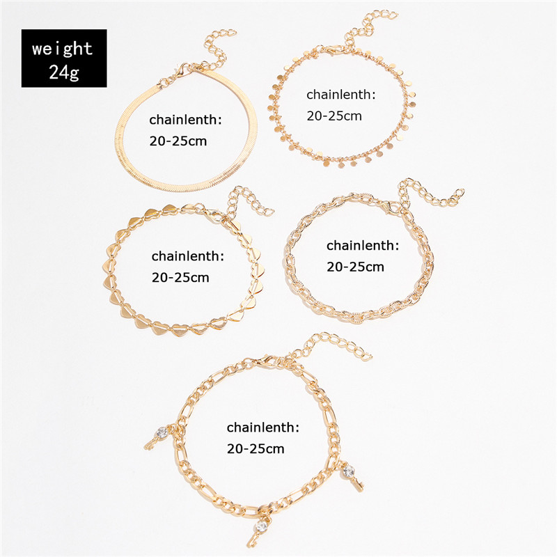 LETAPI 2020 New Fashion Gold Color Bohemia Multilayer Crystal Beads Anklet Set for Woman Fashion Heart Key Summer Beach Jewelry