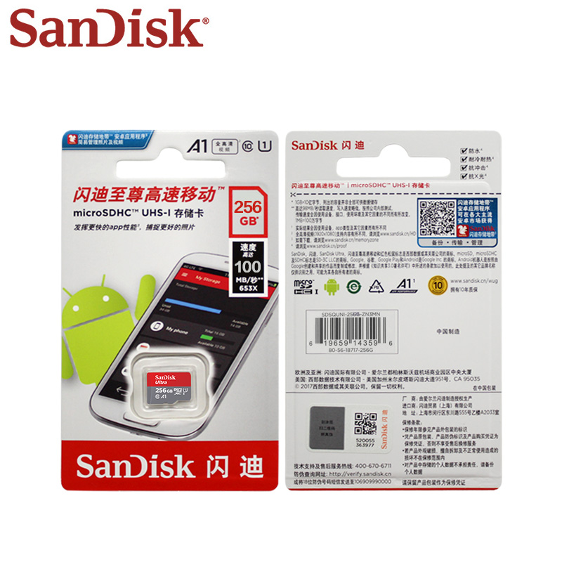 SanDisk 400GB Micro SD Card 200GB 256GB Memory Card 128GB TF Card 64GB SDHC Card 32GB 16GB UI Up To 100MB/S C10 A1 Real Capacity