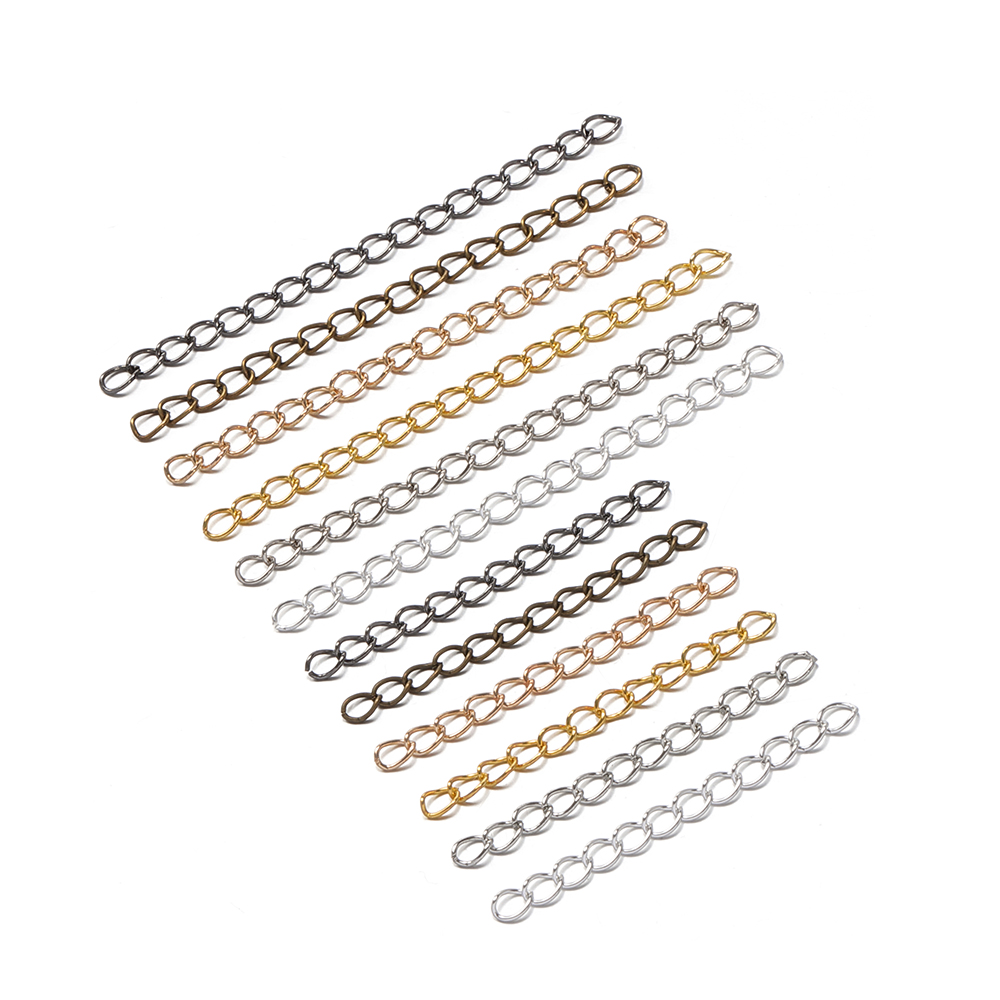 100pcs 50/70mm Extension Chain Gold Silver Color Connector Accessories for DIY Jewelry Making Bracelet Necklace Extended Tail