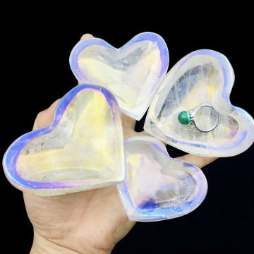 Natural Crystal Mini Bowl Set Angel Aura Clear Quartz Mini Ring Plate Healing Crystal Carved Heart Figurine Home Decor Gift