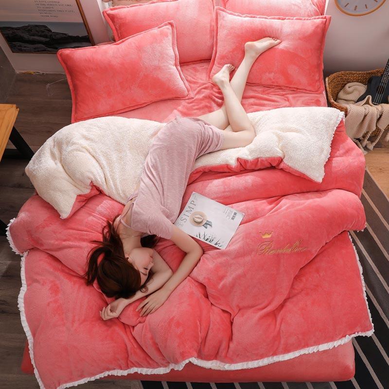 Lamb Wool Duvet Cover Coral Velvet Quilt Cover Solif Color Bed Cover Nordic Bedding Set For Home Thicken Bedclothes For Bedroom
