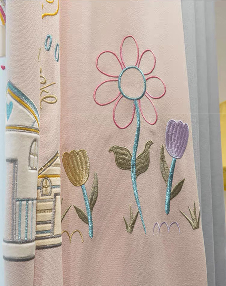 Bedroom Blackout Embroidery Cartoon Curtains