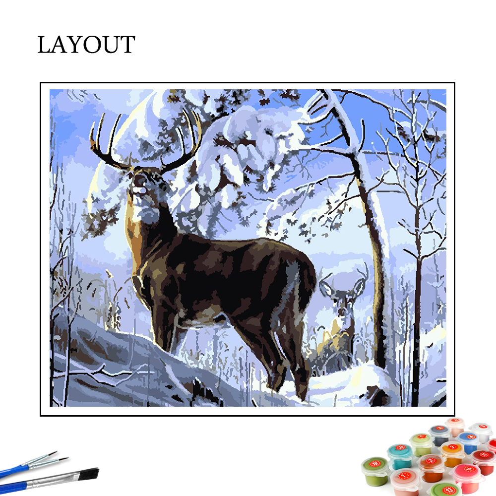 HUACAN Oil Painting By Number Deer Hand Painted Paintings Gift DIY Pictures By Numbers Animal Kits Drawing On Canvas Home Decor