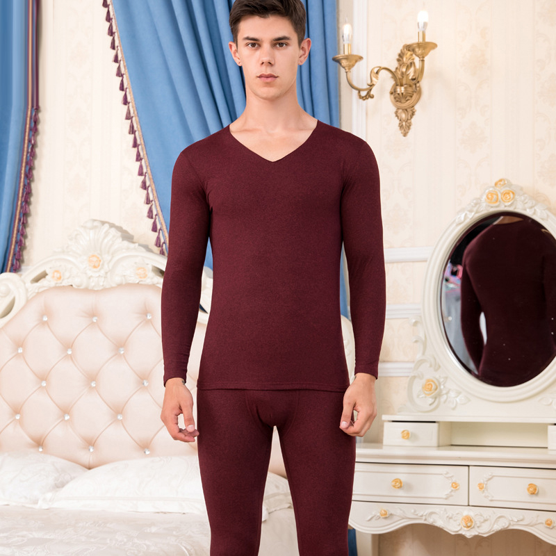 Hot Sale Men Warm Trackless Thermal Underwear Sets Winter with Thick Velvet Invisible V-collar Male Long Johns Sets