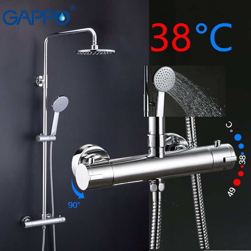 GAPPO thermostatic sanitary ware suite shower set rainfall faucet hot and cold black faucet Bathtub thermostatic shower mixer