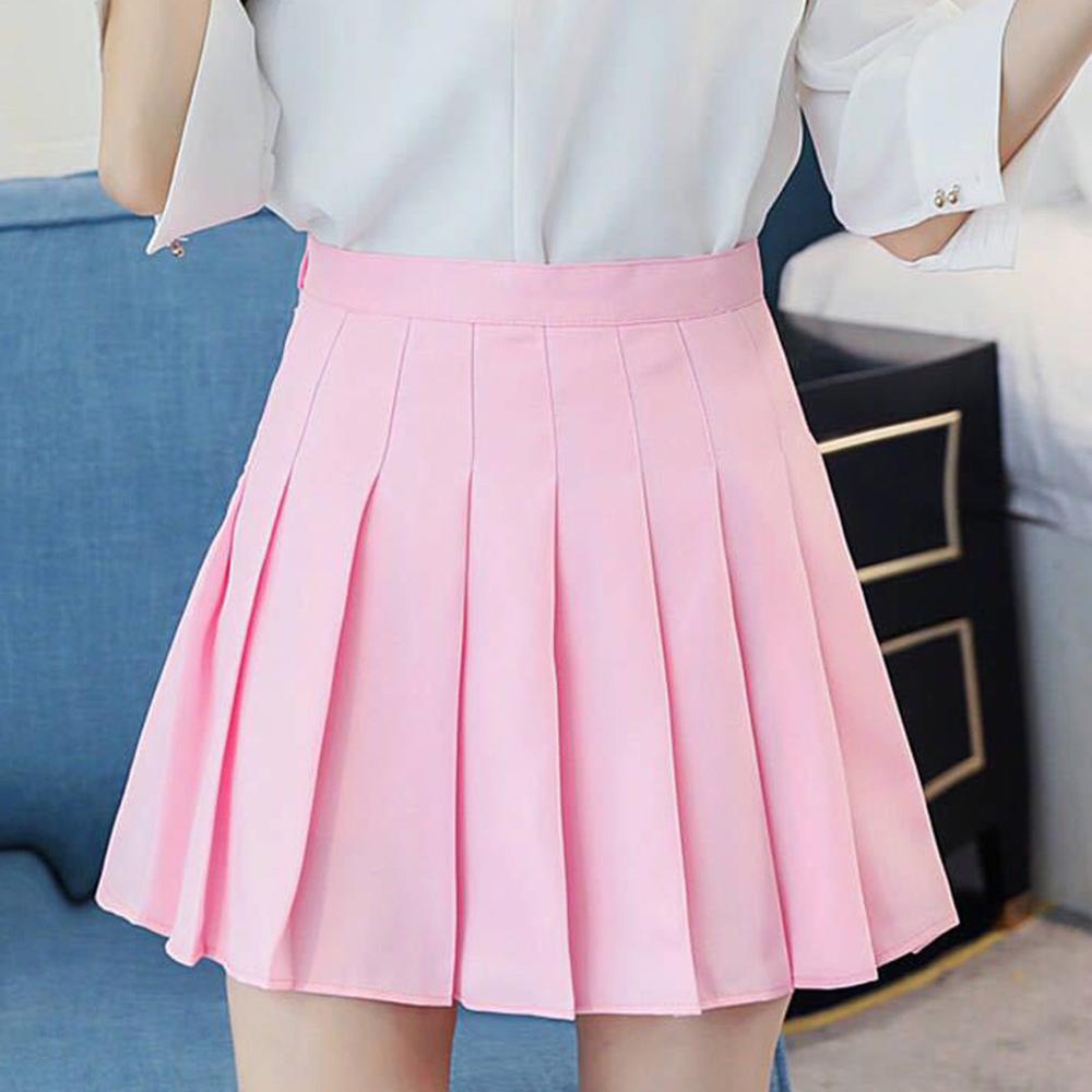 Girls Women High Waist Pleated Mini Skirt Slim Waist Casual Tennis uniform Skirt Fashion mujer Solid Vogue Dropship#0710