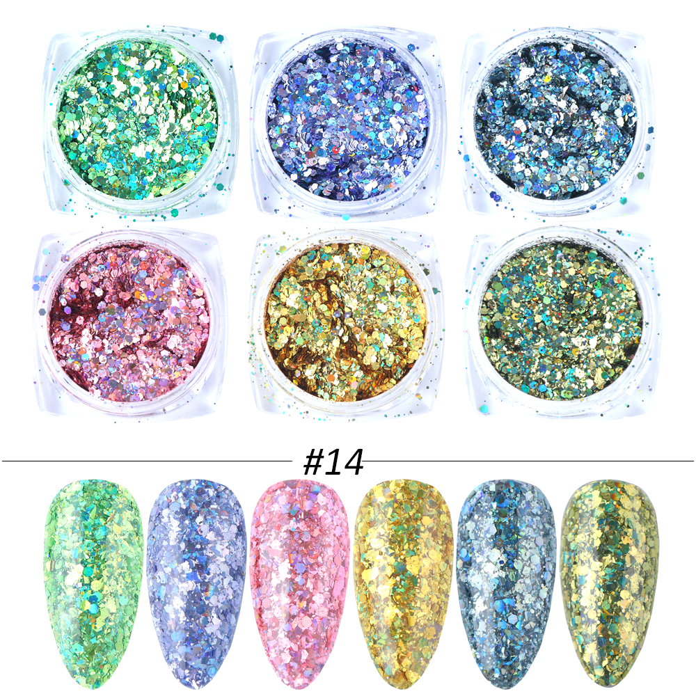 6pcs Mixed Nail Sequins Glitter Hexagon on Nails Gold Holo Mermaid Flakes Paillette 3D Spangles Tips for Gel Manicure CH1539-12