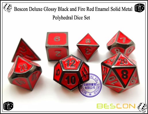 Bescon Deluxe Glossy Black and Fire Red Enamel Solid Metal Polyhedral Role Playing RPG Game Dice Set (7 Die in Pack)-5