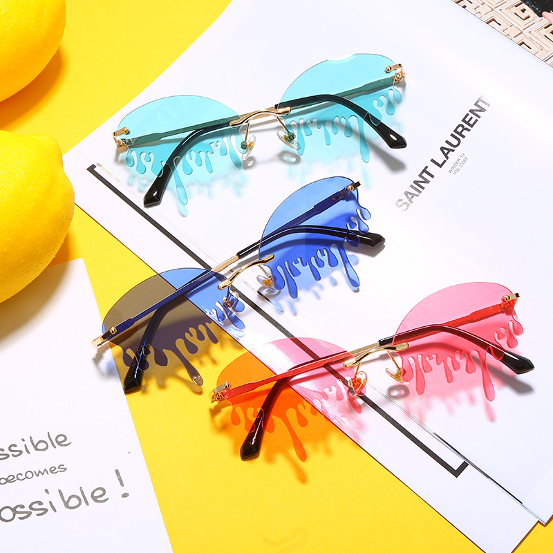 Fashion Rimless Sunglasses Women New Vintage Unique Tears Shape Steampunk Sunglasses Female Gafas Shades UV400 Oculos Feminino