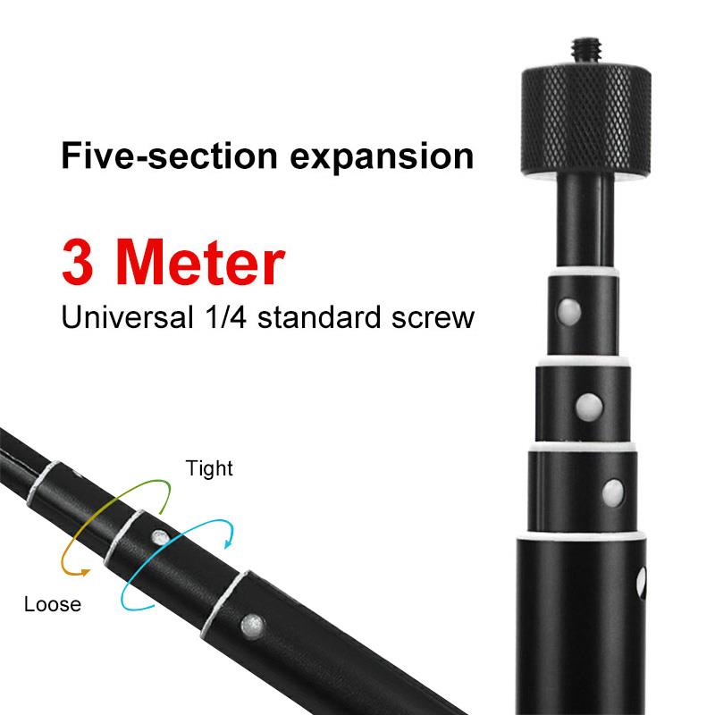 3M Aluminum Alloy Monopod Selfie Stick for Insta 360 One X/DJI OSMO Action/Pocket/Gopro Hero 7 6 5 Sjcam Camera Accessories