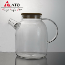Glass Water Jug with Wood Lid for Tea