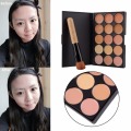 Fashion Full Makeup Set Kit 15 Colors Face Makeup Concealer Palette + Wood Handle Flat Angled Brush