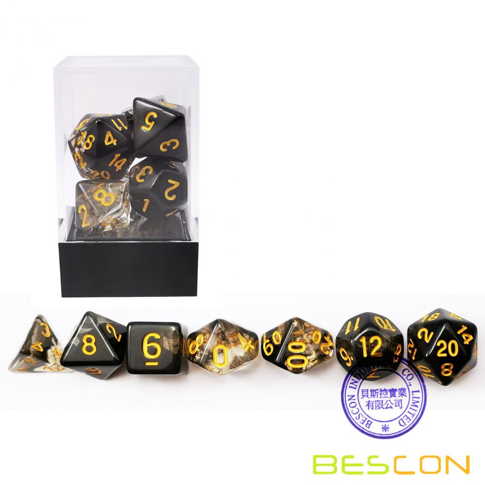 Bescon Crystal Black 7-pc Poly Dice Set, Bescon Polyhedral RPG Dice Set Crystal Black
