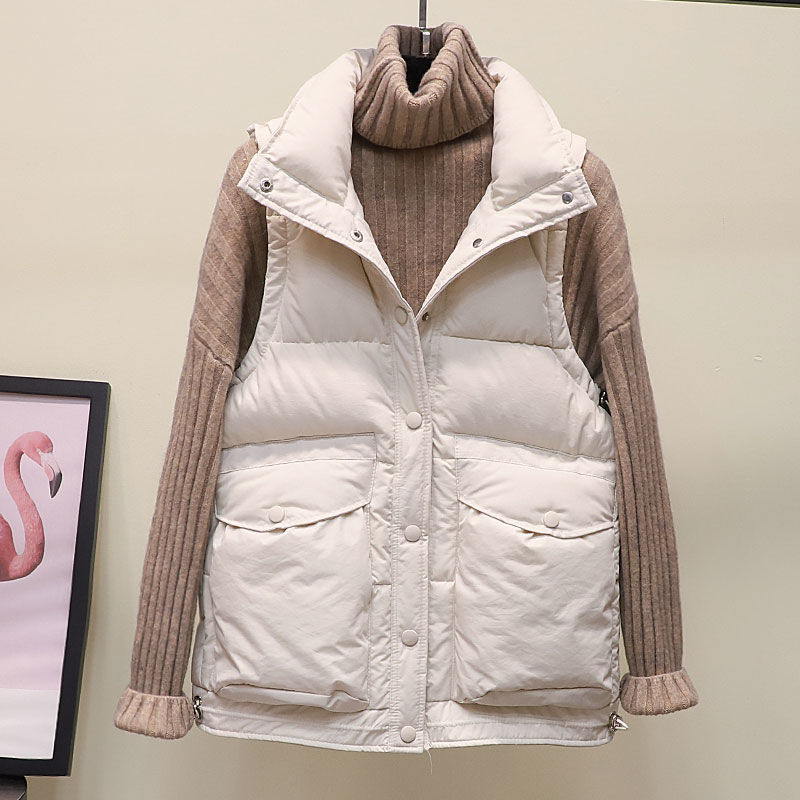 2021 Women Down Vest Sleeveless Jacket Warm White Duck Down Jacket Single Breasted Black Fashion Autumn Winter Waistcoat Y97