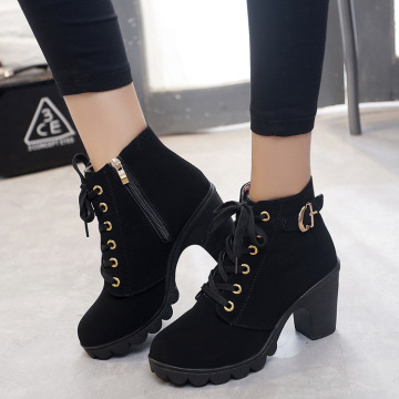 Ankle boots for women 2020 new elegant square heel shoes woman high heel solid vintage boots women lace-up ladies shoes sdf45