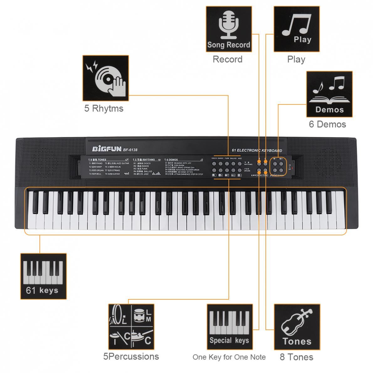 Electronic Keyboard Piano 37/54/61 Keys Digital Music Key Board Microphone Children Gift Musical Enlightenment Electronic Organ