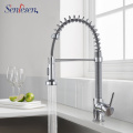 Senlesen Chrome Brass Kitchen Faucet Spring Hose Double Spout Pull Down Single Handle Vessel Sink Kitchen Mixer Taps