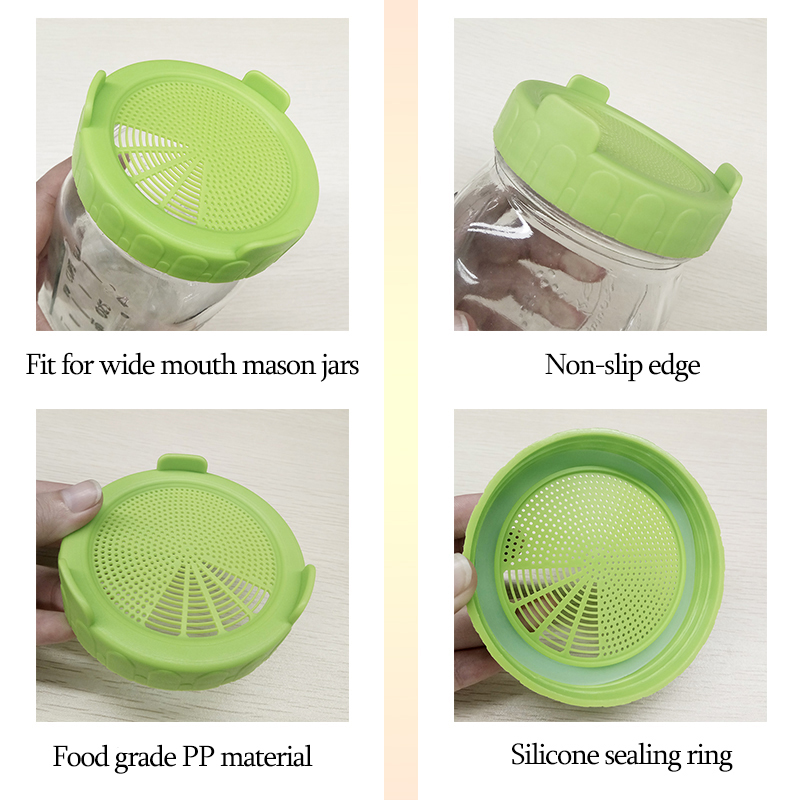 4 or 2 Sprouting Lid Food Grade Mesh Sprout Cover Kit Seed Growing Germination Vegetable Silicone Sealing Ring Lid For Mason Jar