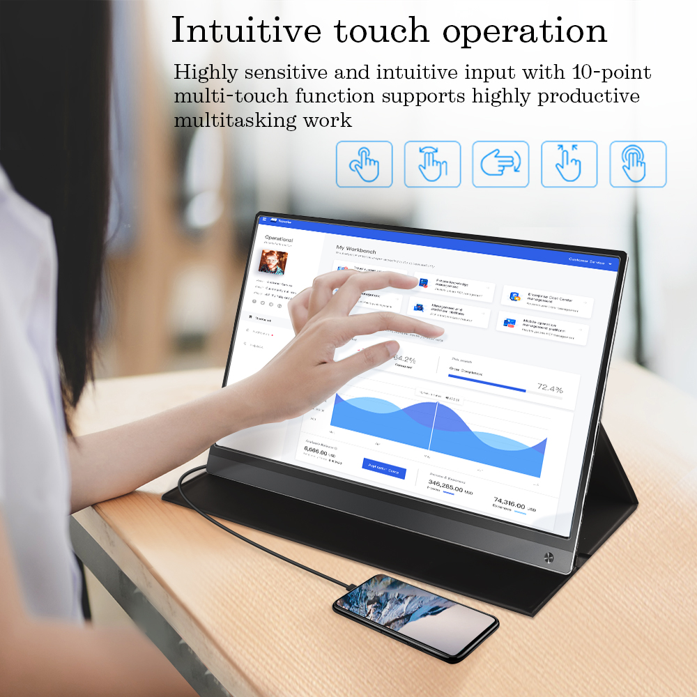 UPERFECT 15.6inch USB C HDMI 1920*1080P PD HDR Touch Screen Monitor with 10800mAh Battery Ultrathin Portable Gaming Display
