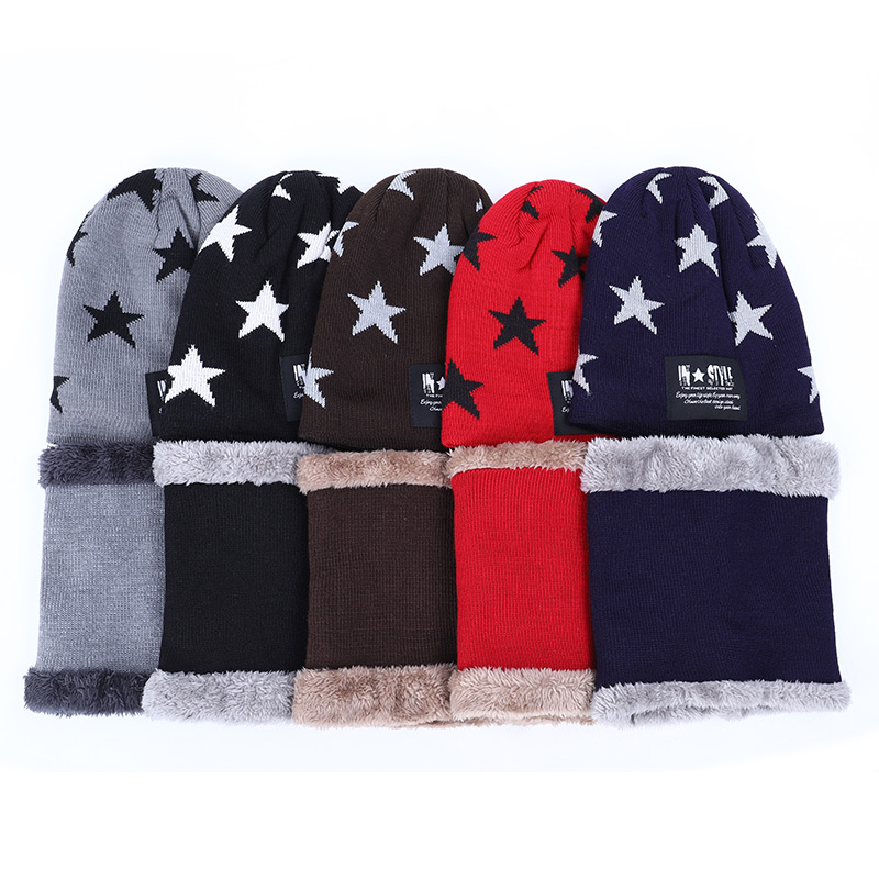 2019 New Cute Children's Winter Knit Beanie Ring Scarf 2 Pieces Set Boys Girls Fleece Thick Lining Plus Velvet Warm Hat Kids Cap