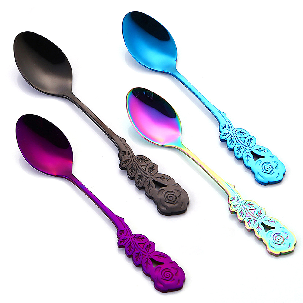 Cute Stirring Spoon Coffee Spoon Rose Colorful Stainless Steel Ice Cream Tea Spoons Bar Tools Dining Kitchen Gadgets Accessories