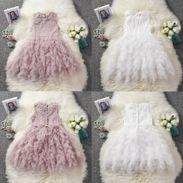 Princess Formal Infant Kids Baby Girls Party Dress 1-6Y Lace Ruffles Sleeveless Knee-Length Tutu Dress 2 Colors