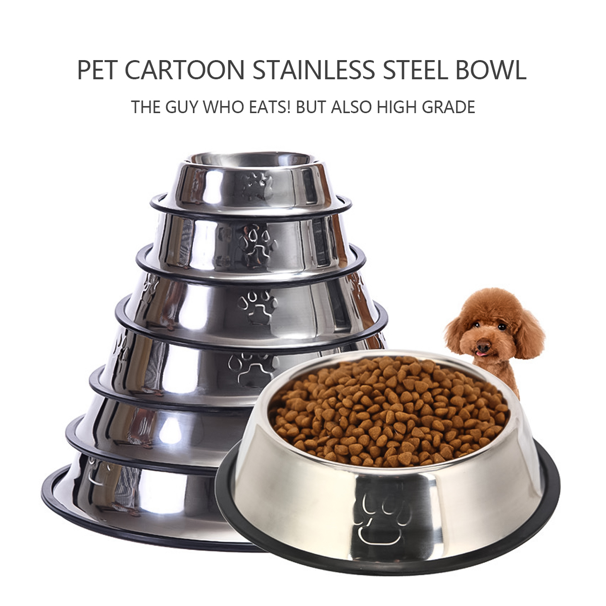 Oversized Stainless Steel Dog Feeder Cat Bowl Pet Feeding Bowl Container 6 Styles for Small/Medium/Large Animal with Rubber Base