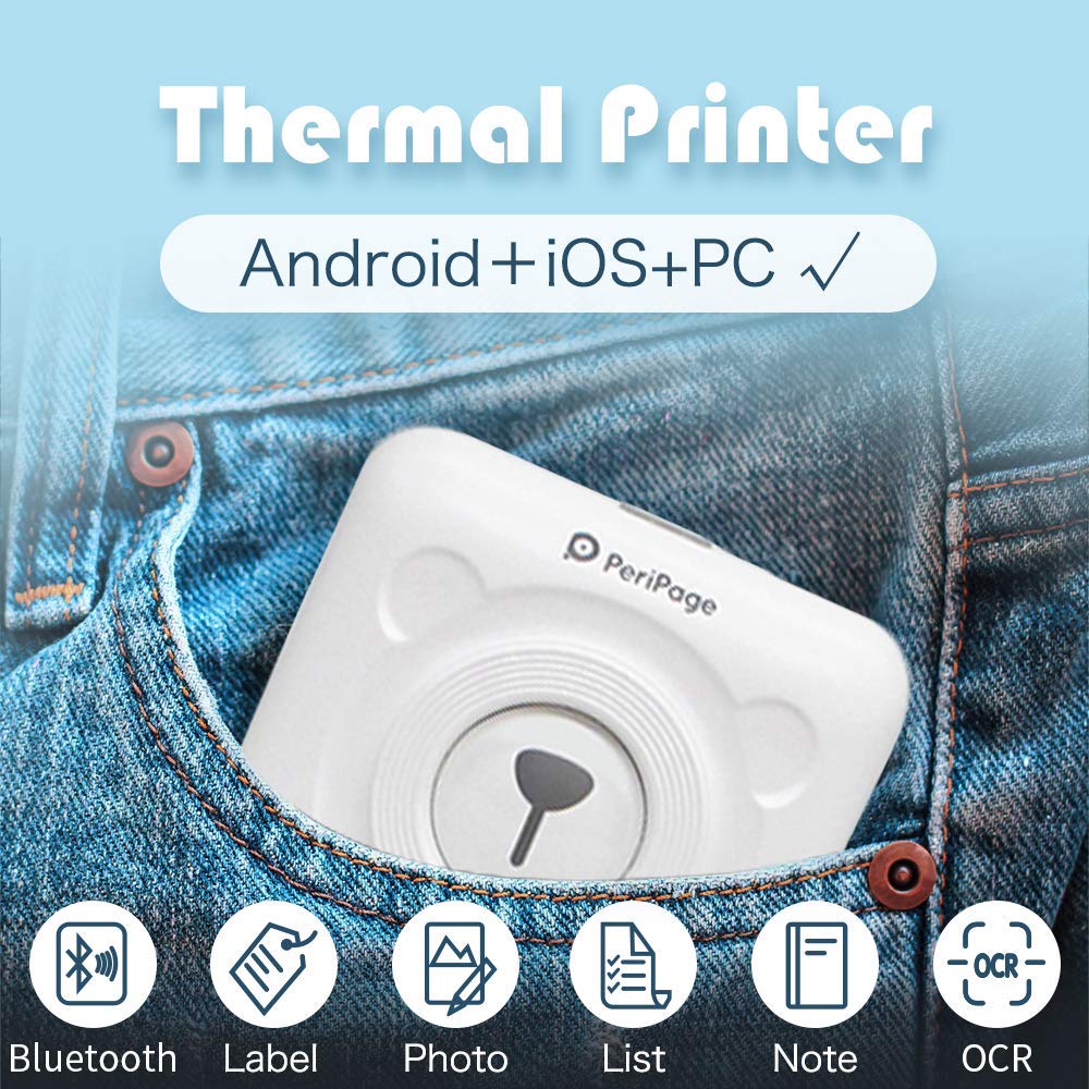 PeriPage Mini Portable Thermal Printer Photo Pocket Photo Printer 58 mm Printing Wireless Bluetooth Android IOS Printers