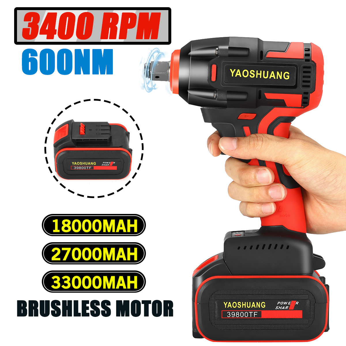 Doersupp Brushless Electric Wrench Impact Cordless Wrench Socket Wrench 220V/110V 33000mAh Screwdriver Hand Drill Motor Install