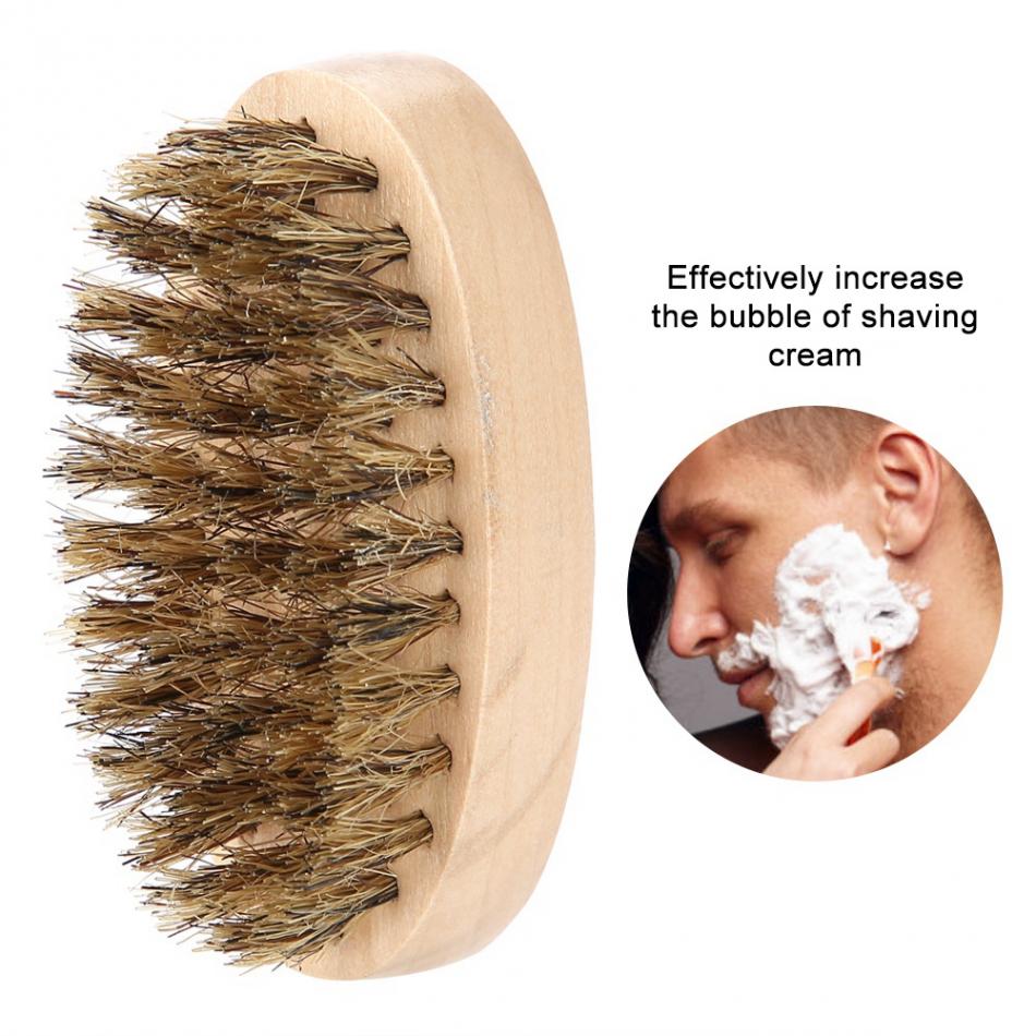 Men Hair Brush Bristle Beard Mustache Comb Oval Bamboo Handle Beard Shaping Tool Face Beard Clean Shaving Brush for Salon Barber