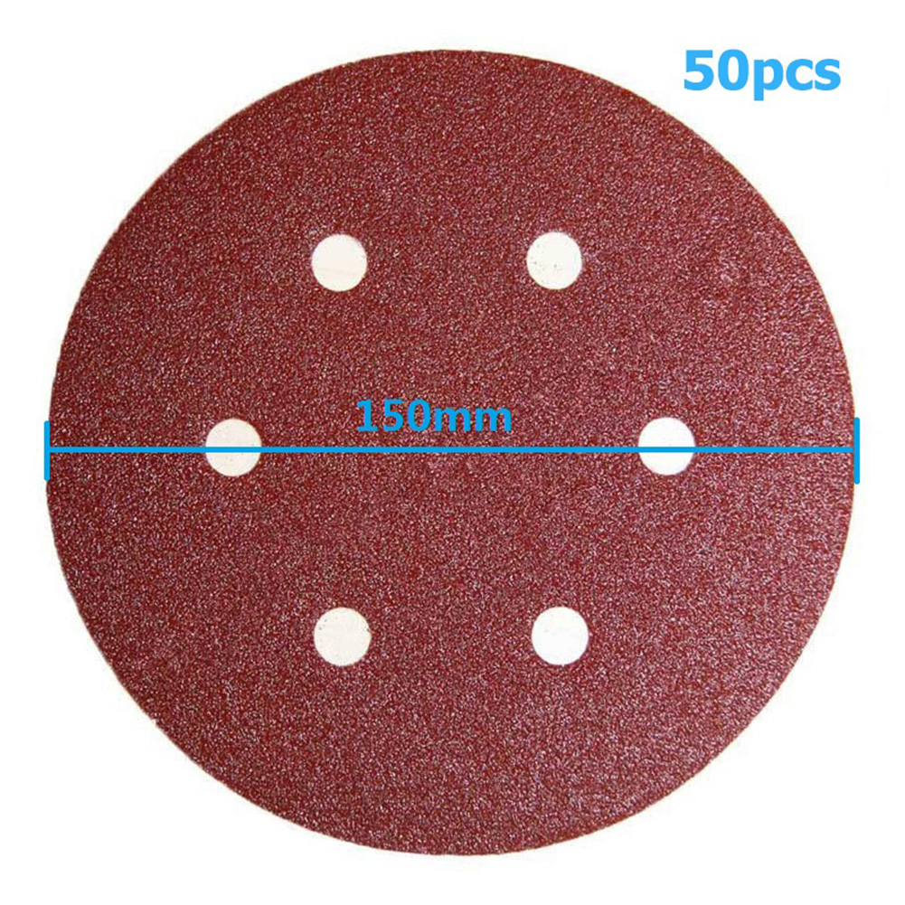 50pcs 6Inch 150mm Round Sandpaper 6 Hole Disk Sand Sheets 60/80/120/180/240Grit Hook And Loop Sanding Disc Abrasives For Polish