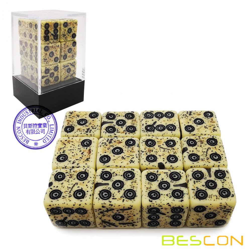 Bescon Old Looking Ancient Bone Dice D6 16mm 12pcs Set, 16mm Six Sided Die (12) Block of Stone Dice