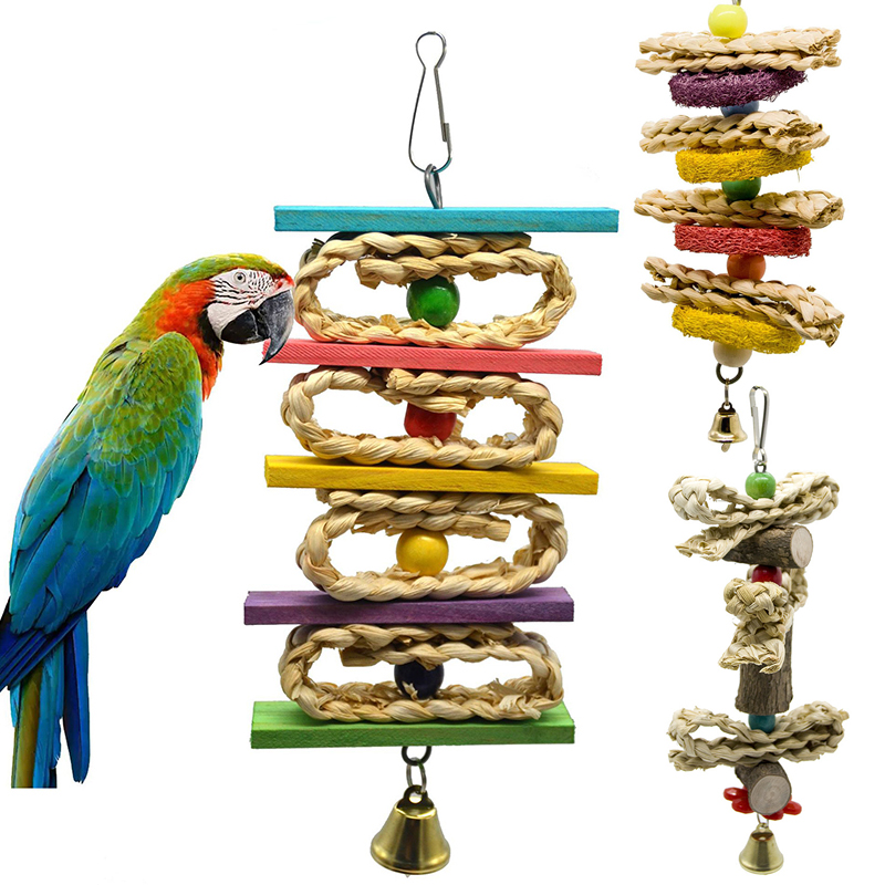 4 Styles Bird Toy Wood Hanging Parrot Toy Healthy Bite Chewing Pecking Bird Pet Toy Cute Pet Bird Product Aves Vogel Speelgoed 4