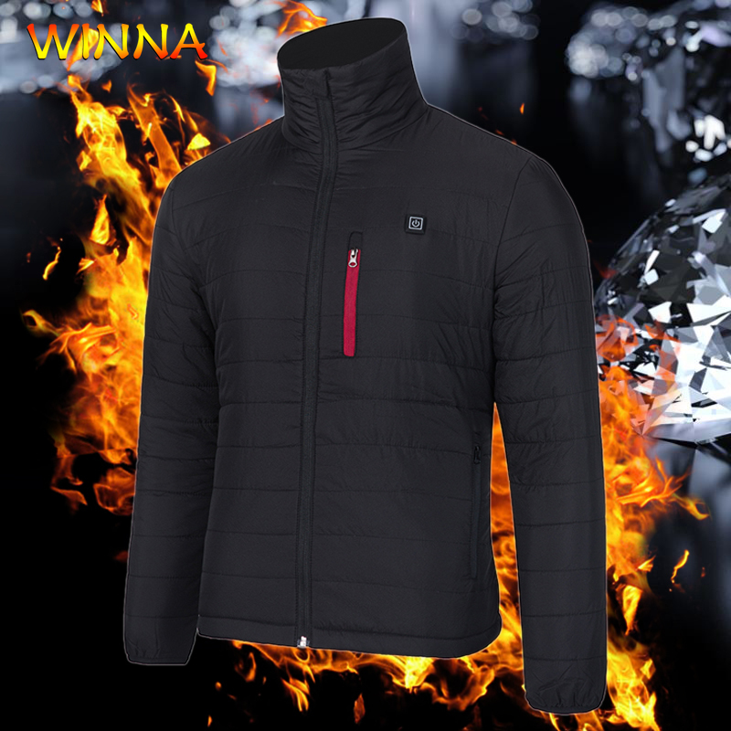 Unisex Heated Fishing Jackets with Power Bank Black Thermostat Warm Heating Cotton Clothing Winter Hiking Hunting Thermal Coat