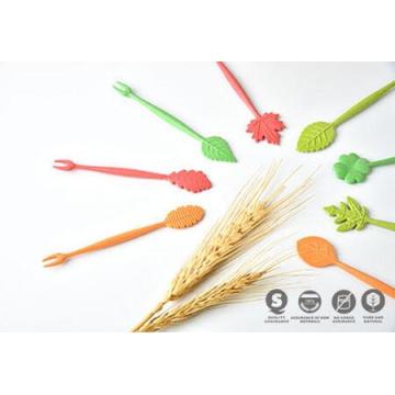 16pcs Green Biodegradable Natural Wheat Straw Leaves Fruit Fork Set Party Cake Salad Vegetable Forks Picks Table Decor Tools