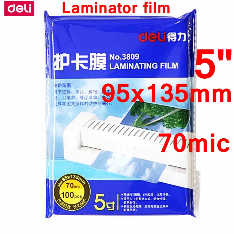 100PCS/lot Deli 3809 hot pouch laminator film 5"(95x135mm) size 70 mic photo documents PET laminating film pouch film wholesale