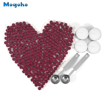 Mogoko New Style Wax Seal Beads 300 Pieces Octagon Sealing Wax Sticks Beads with 4 Candles and 2 Melting Spoons for Seal Stamp