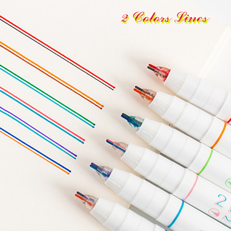 6Pcs/box Creative Two-color Line Gel Pen Art Drawing Graffiti Pen Student Reading Marker DIY Diary Journal Stationery Supplies