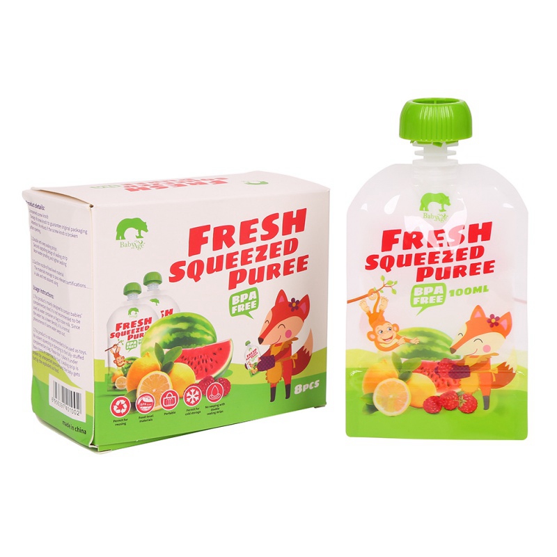 8 Pcs/pack Baby Food Squeeze Storage Double Zipper Pouches BPA Free Solid Feeding 100ml