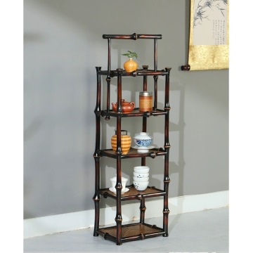 Ming style handmade lacquered bamboo curio shelf
