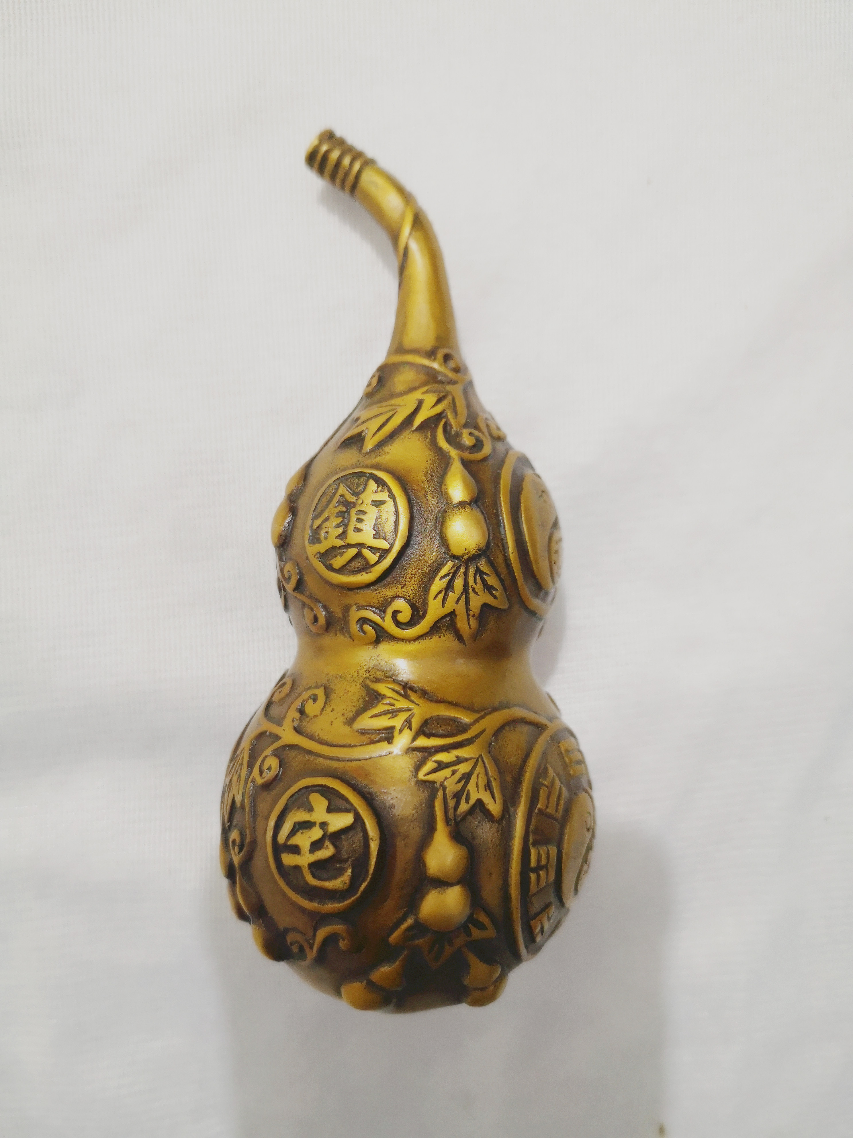 Chinese Folk Bronze brass Carved FengShui Gourd Cucurbit lucky decoration Statue