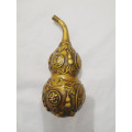 Chinese Folk Bronze brass Carved FengShui Gourd Cucurbit lucky decoration Statue