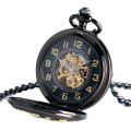 Vintage Retro Black Dial Automatic Mechanical Self-wind Cartoon Mouse Golden Number Men Women Hollow Fob Pocket Watch Chain Gift
